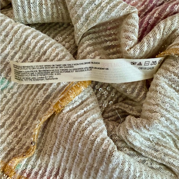 FREE PEOPLE Gold Sequin Floral Top Size Large Long Sleeve Sheer Stretch - Picture 4 of 6